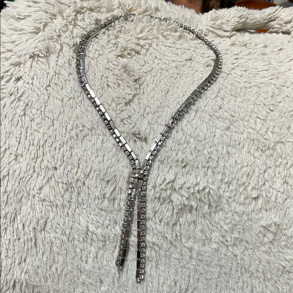 Solid copper diamond double lariat style necklace